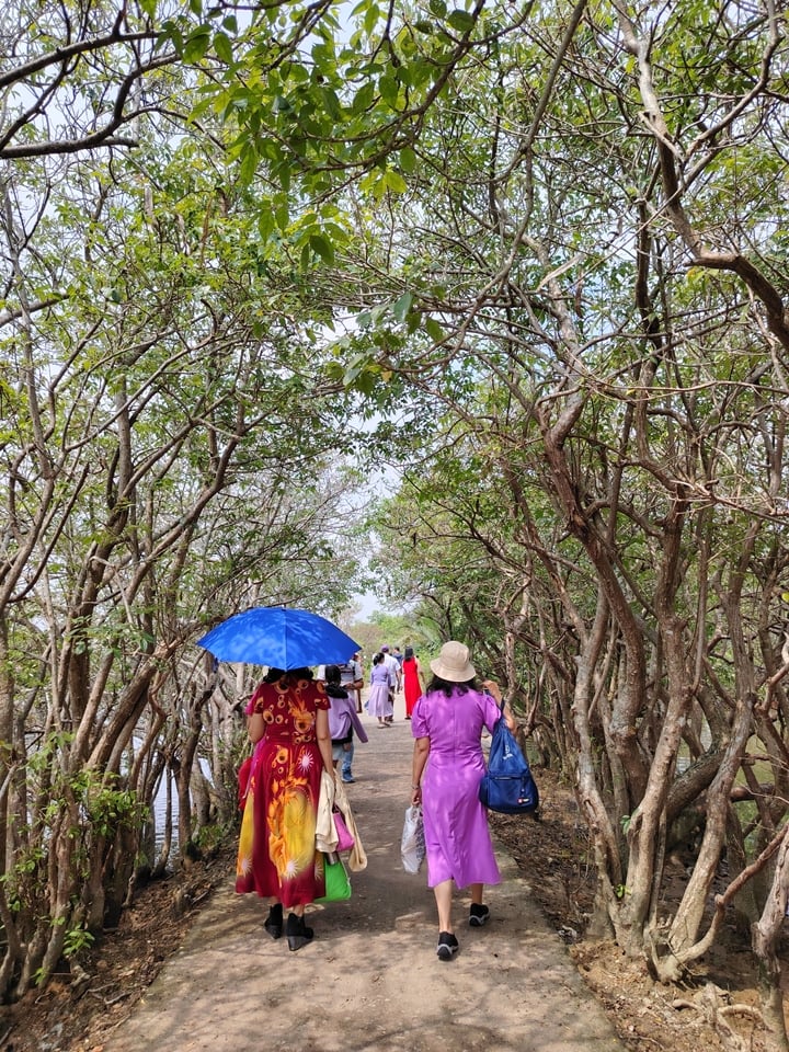 Du khách mặt áo dài tham quan rú chá