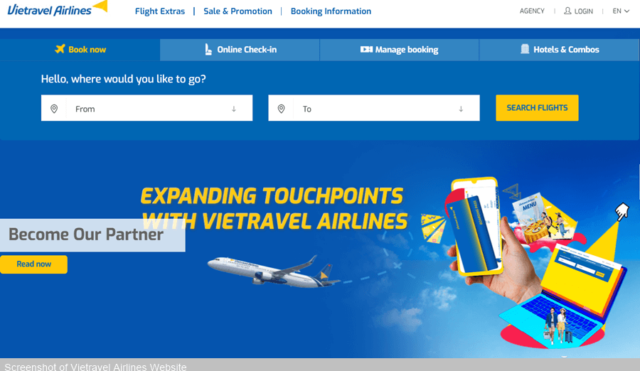 The screenshot of Vietravel Airlines Website
