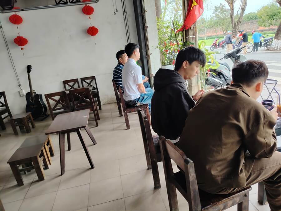 Sitting at a coffee shop in Vietnam