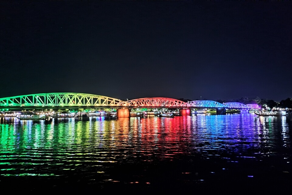 Colorful Trang Tien Bridge at night