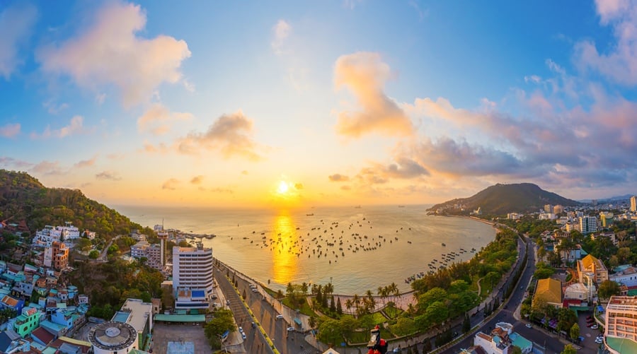 Vung Tau City and sea under sunset on a sunny day