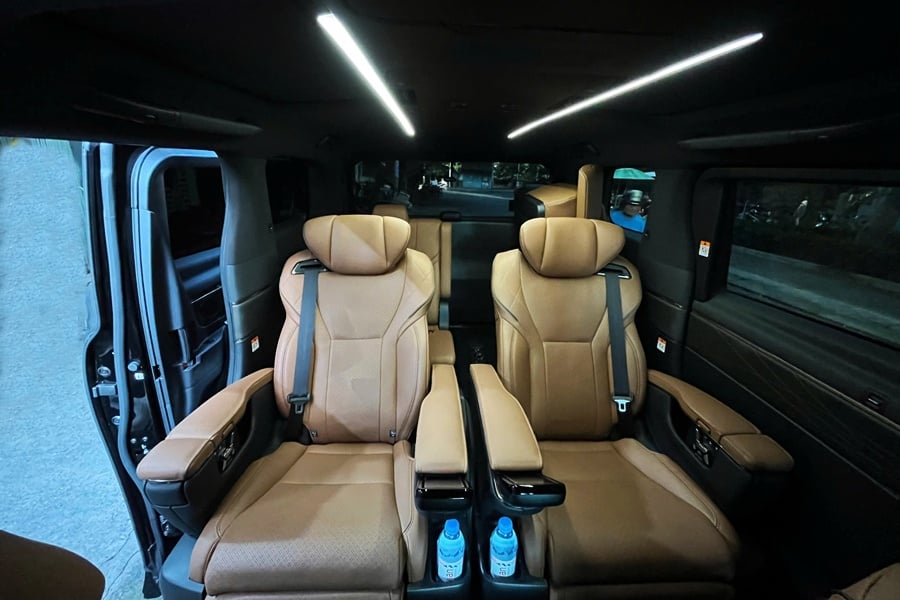 Interior of a Toyota Alphard available for self-drive car rental in Vietnam
