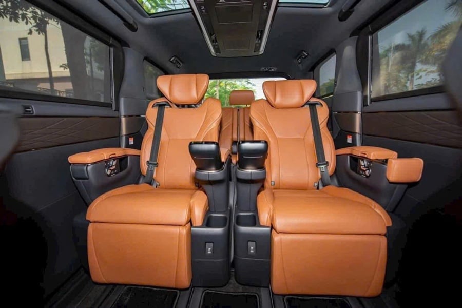 Luxury interior of a Toyota Alphard with leather seats and modern features