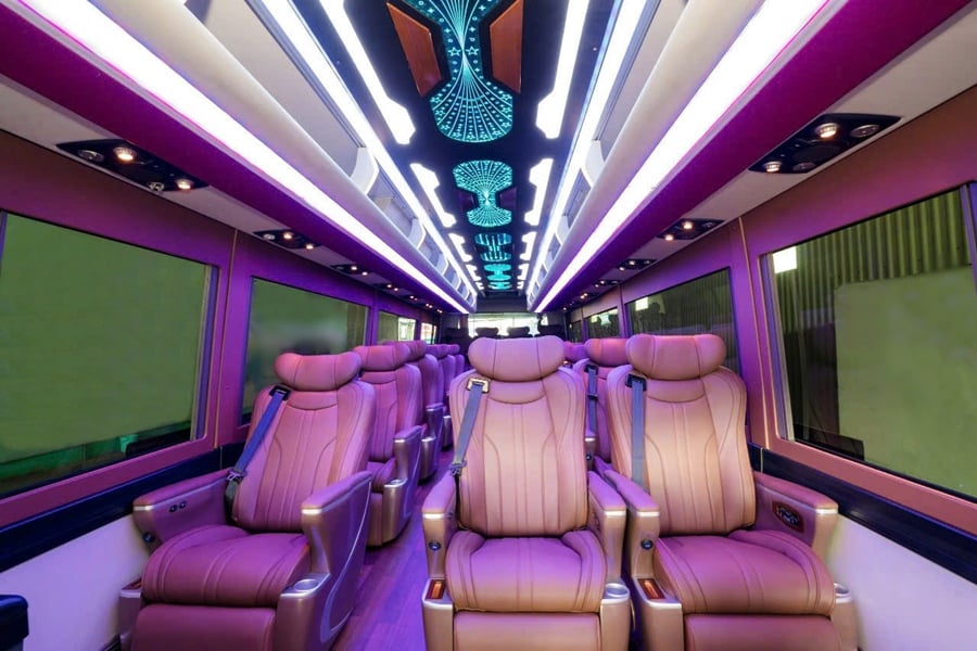 Luxury 19-seater bus interior, spacious and comfortable for passengers