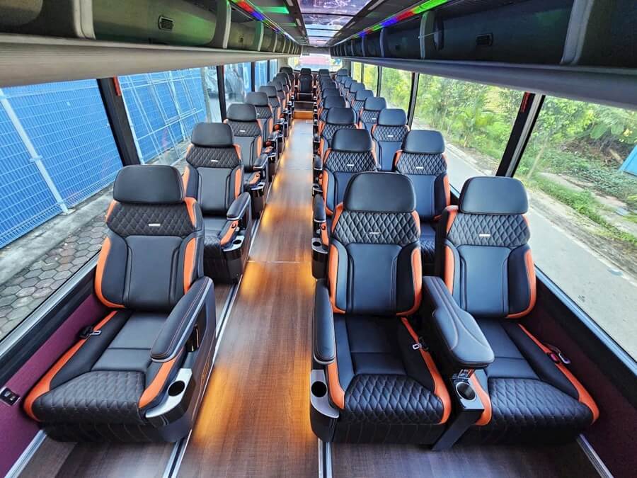 Elegant interior decoration of a luxury bus for rent in Vietnam