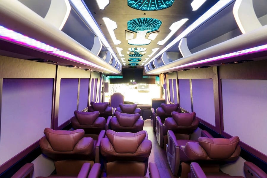 Executive 19-seater bus interior for hire, offering premium seating and comfort for group travel