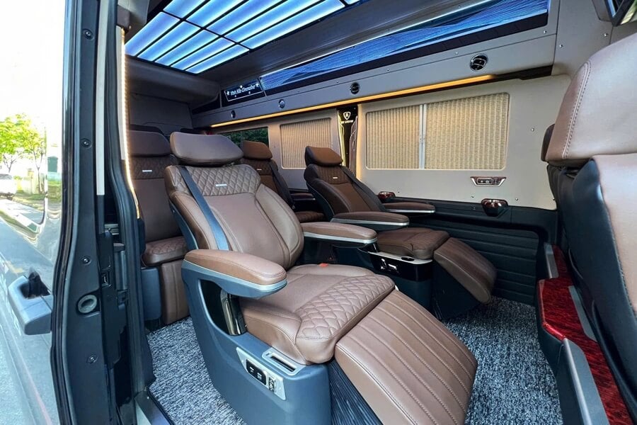 VIP van interior offering luxury and comfort for hire in Vietnam