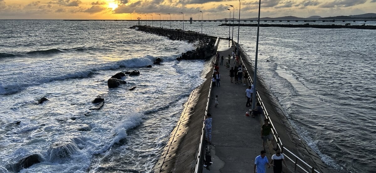 Sunset view of Dinh Cau Wharf breakwater in Phu Quoc Island, Vietnam