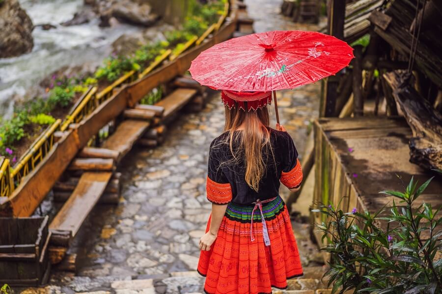 Ethnic minority woman wearing traditional dress in northern Vietnam