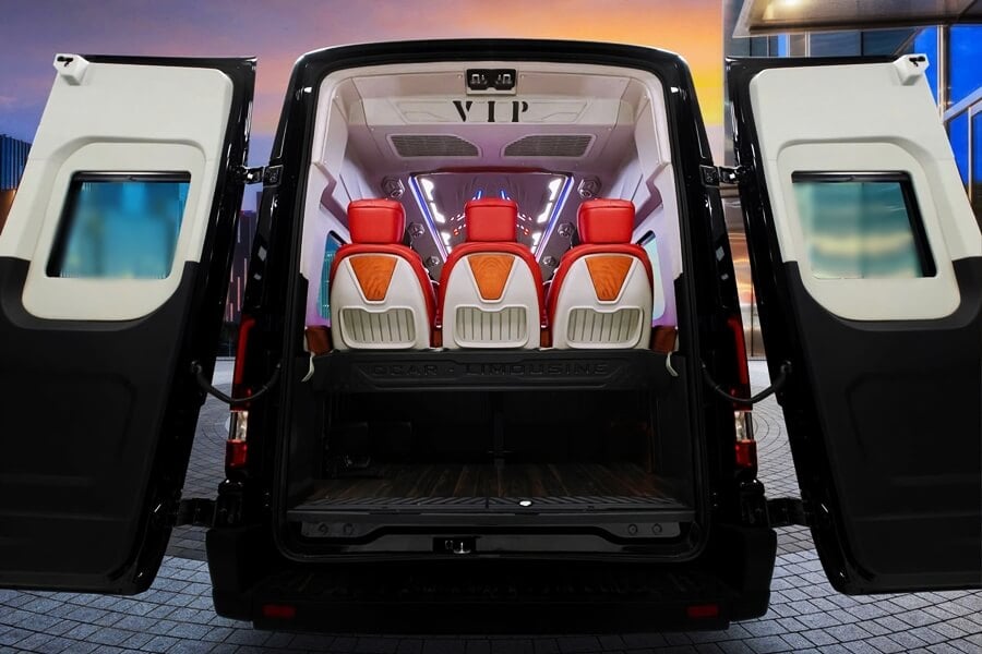Spacious and accessible trunk space for passenger luggage inside a luxury VIP DCar Limousine