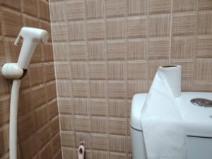 Toilet paper and jet spray in a bathroom in Vietnam