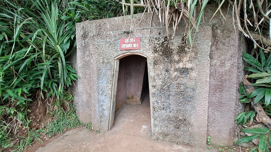 Entrance to Vinh Moc Tunnels with a visible underground passage in Central Vietnam
