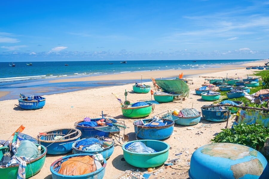 Traditional basket boats at Mui Ne Fishing Village after the morning catch