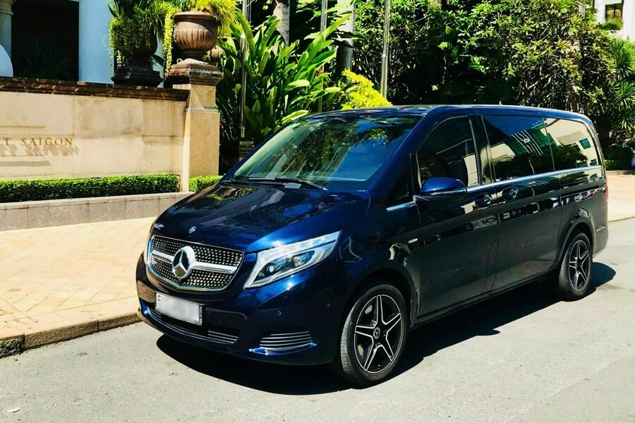 Mercedes-Benz V250 from the V-Class lineup waiting for guests outside a hotel in Vietnam