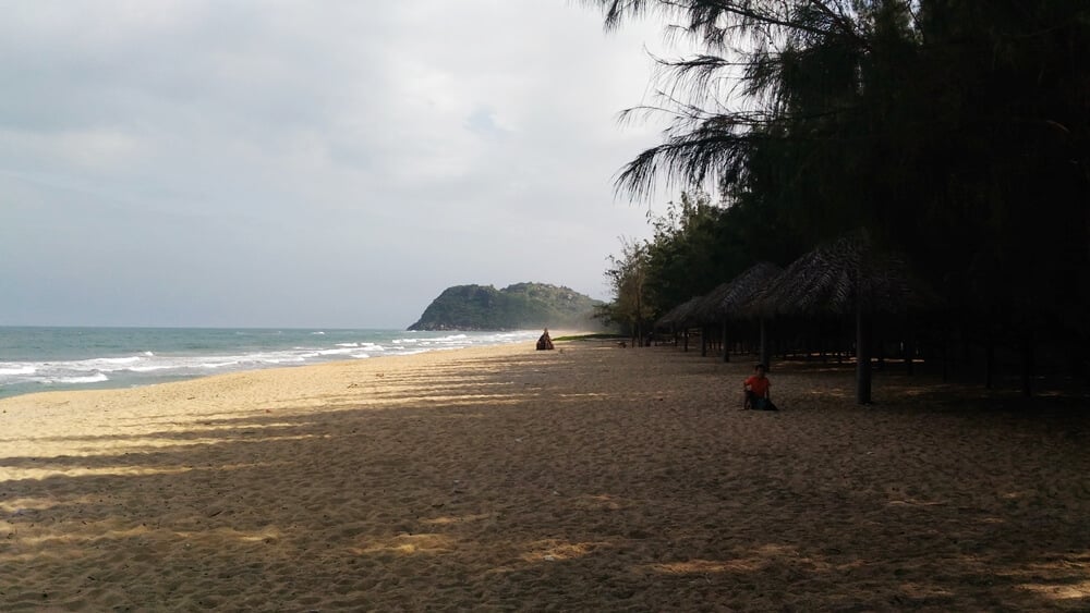 a Huynh Beach with casuarina trees and a sandy shoreline on the central coast of Vietnam