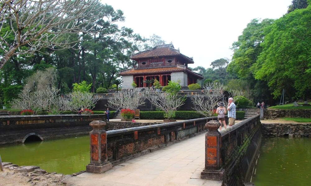 Visitors at Minh Lau Pavilion in Minh Mang Tomb in Hue City
