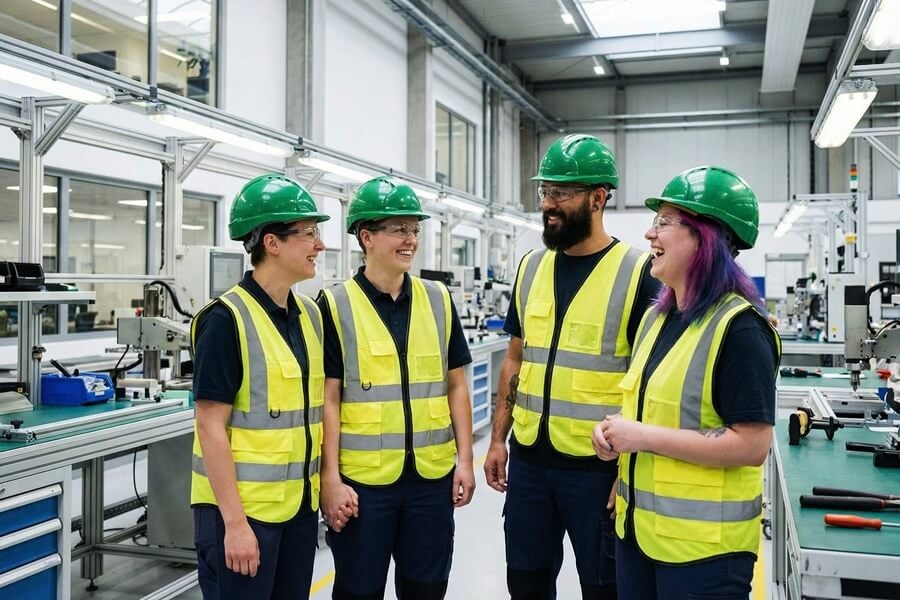 Business travelers visiting a factory in Vietnam
