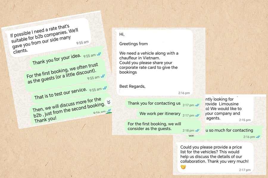 Initial transport booking requests between Vietnamdrive and a B2B partner
